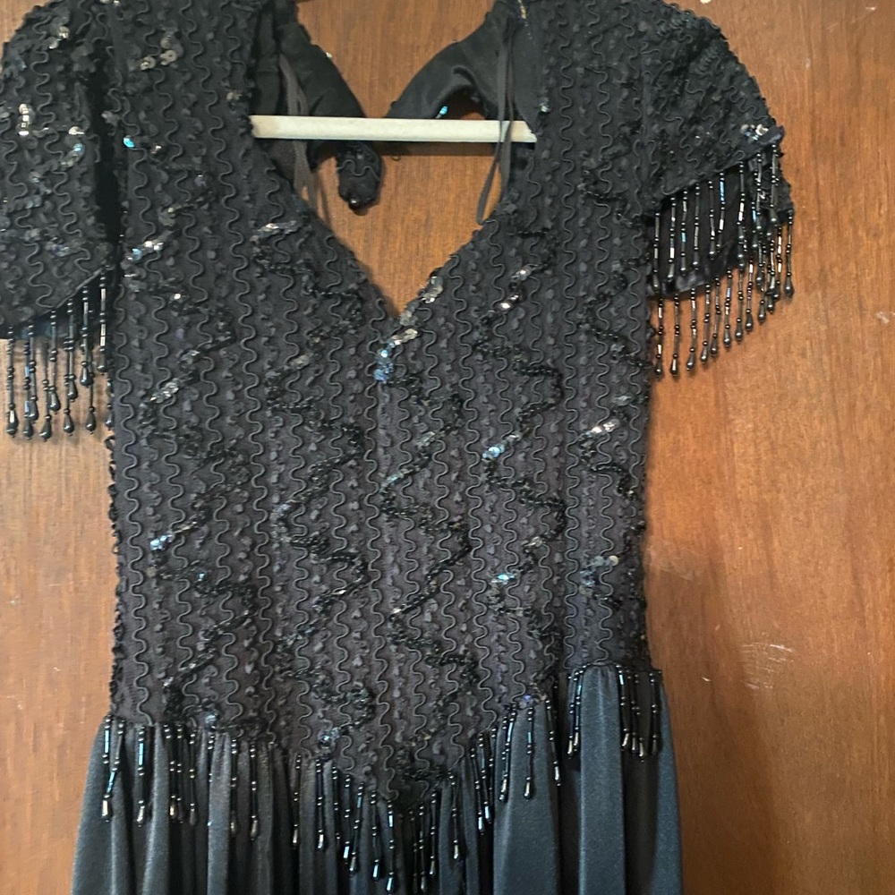 Black beaded fringe jumpsuit